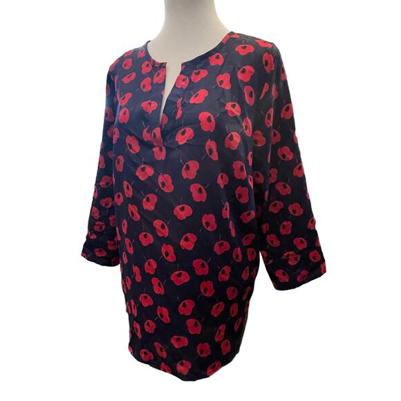41 Hawthorn Navy and Red Poppy Blouse Popover sz Med 3/4 Sleeves Women's Top - Picture 9 of 9